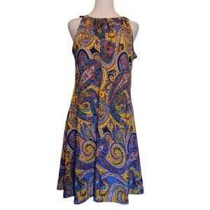JBS Yellow/Orchid Floral Paisley Print Dress EUC